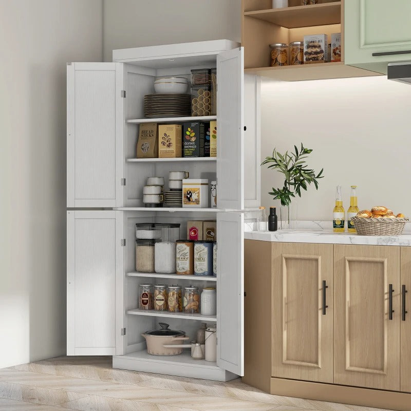 HOMCOM 72.5" Tall Kitchen Pantry Storage Cabinet with Adjustable Shelves & 4 Doors, White