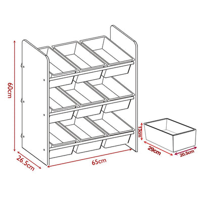 Levede 9 Bin Kids Bookcase Wooden Shelf Bookshelf Toy Organiser Storage Bin Rack