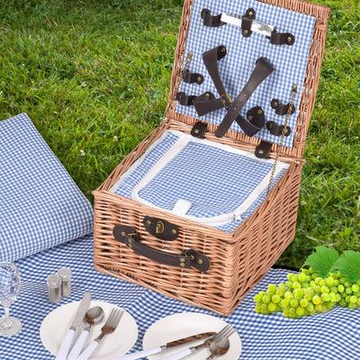 Deluxe 2 Person Picnic Basket Baskets Set Outdoor Corporate Blanket Park Trip