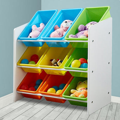 Levede 9 Bin Kids Bookcase Wooden Shelf Bookshelf Toy Organiser Storage Bin Rack