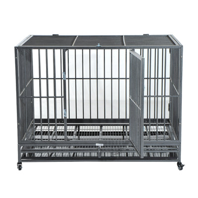 Heavy Duty Dog Pet Crate Kennel Cage Playpen Metal W/ Tray Castor