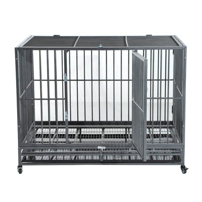 Heavy Duty Dog Pet Crate Kennel Cage Playpen Metal W/ Tray Castor
