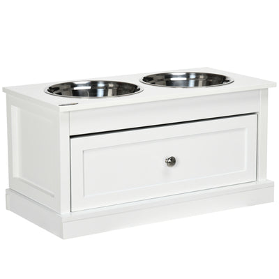 Elevated Dog Bowls Feeding Station w/ Stainless Steel Bowls Storage Drawer