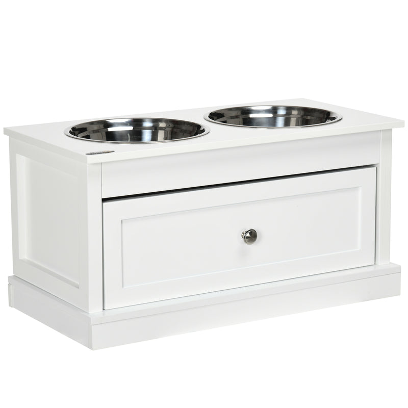 Elevated Dog Bowls Feeding Station w/ Stainless Steel Bowls Storage Drawer