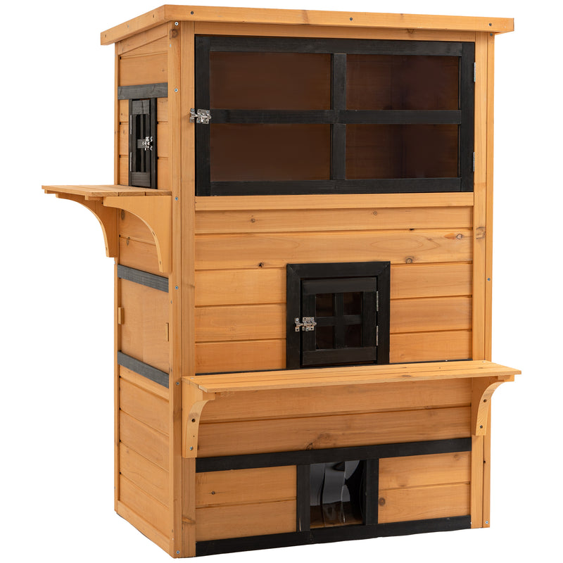 Feral Cat House Outdoor, 3-Tier Kitty Shelter, Weather Resistant, w/ Escape Door