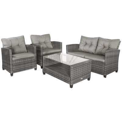 4 Pieces Outdoor Patio Furniture Wicker Chair Set Coffee Table w/ Cushions