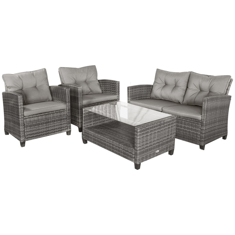 4 Pieces Outdoor Patio Furniture Wicker Chair Set Coffee Table w/ Cushions