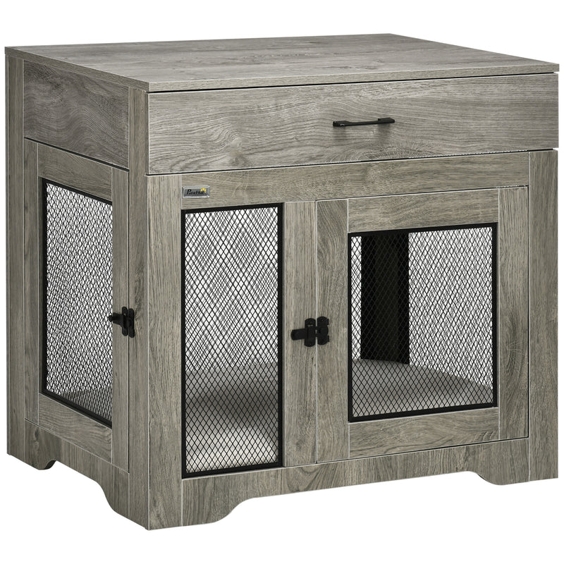 Indoor Use Dog Kennel End Table with Drawer Double Doors for Medium Dogs