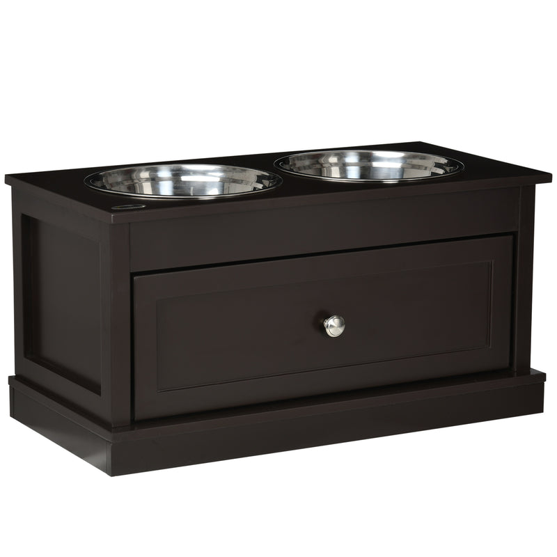 Elevated Dog Bowls Feeding Station w/ Stainless Steel Bowls Storage Drawer
