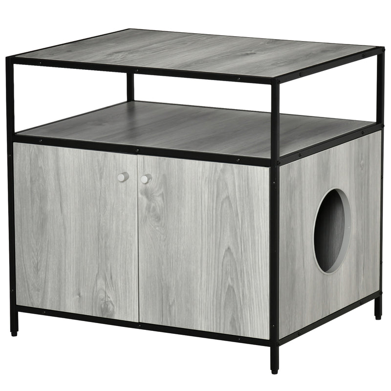 Cat Litter Box Enclosure Double-door Nightstand with Storage Shelf