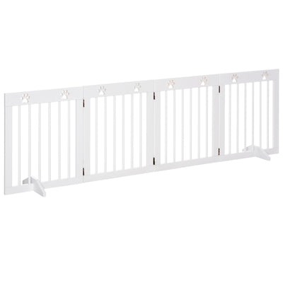 Freestanding Pet Gate w/ Two-Way Hinges Short Paw Printed Wooden Dog Gate