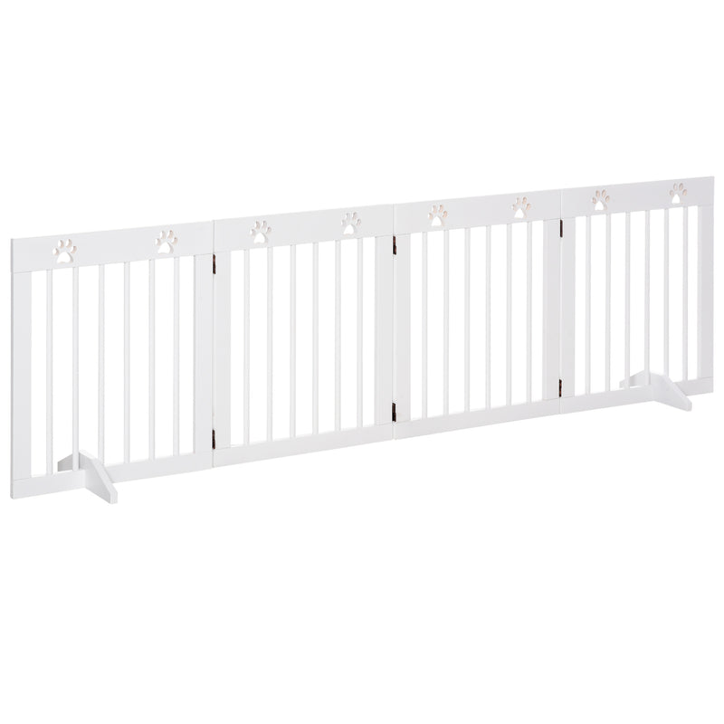 Freestanding Pet Gate w/ Two-Way Hinges Short Paw Printed Wooden Dog Gate
