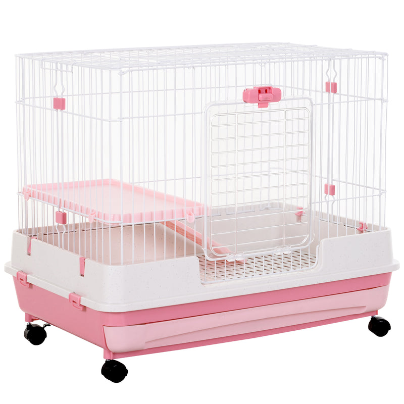 32&quot;H 2-level Rabbit Cage Indoor Small Animal Hutch Ferret House Habitat Metal