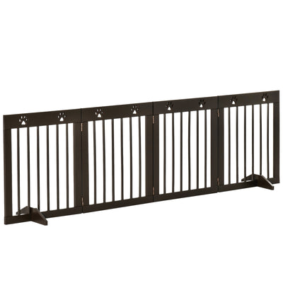 Freestanding Pet Gate w/ Two-Way Hinges Short Paw Printed Wooden Dog Gate
