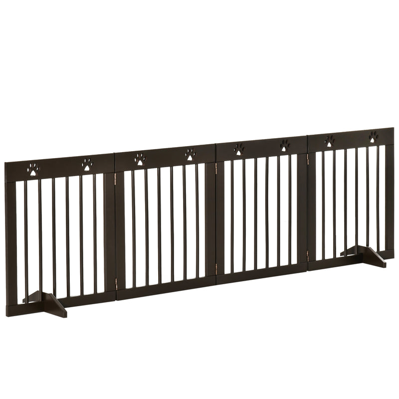 Freestanding Pet Gate w/ Two-Way Hinges Short Paw Printed Wooden Dog Gate