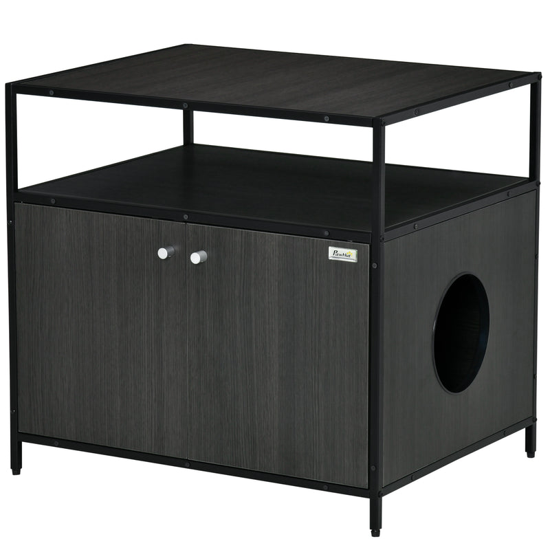 Cat Litter Box Enclosure Double-door Nightstand with Storage Shelf