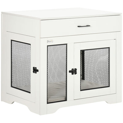 Indoor Use Dog Kennel End Table with Drawer Double Doors for Medium Dogs