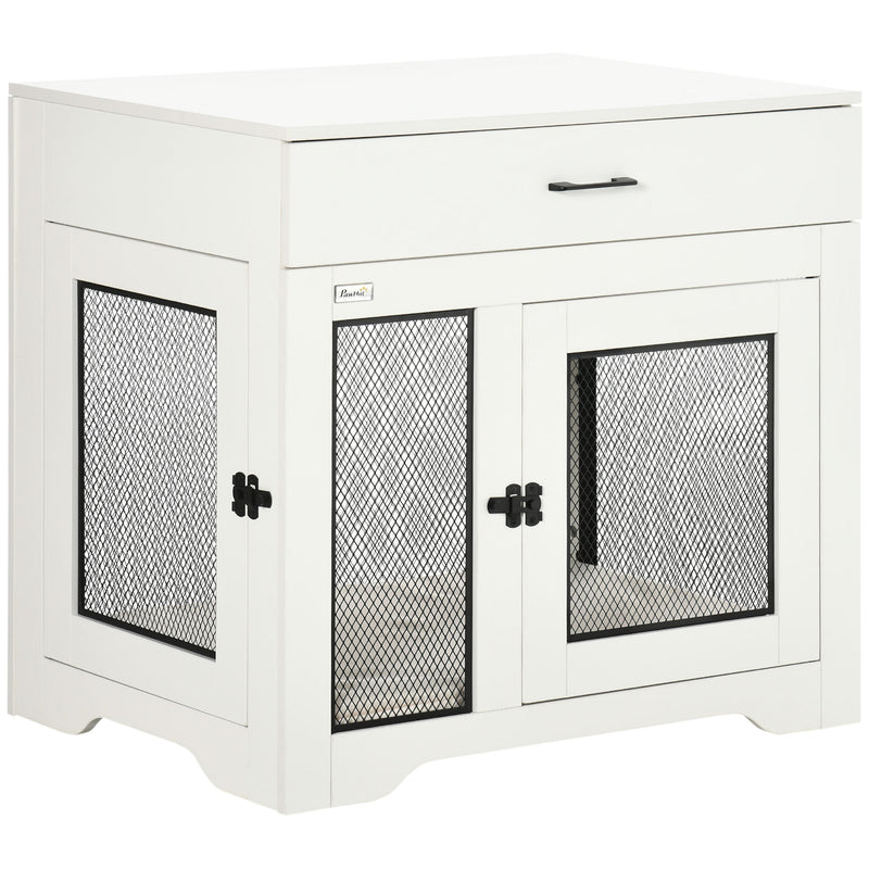 Indoor Use Dog Kennel End Table with Drawer Double Doors for Medium Dogs