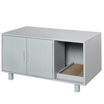 Indoor Feline Cat Box Furniture Kitty Table w/ Scratch &amp; Magnetic Doors