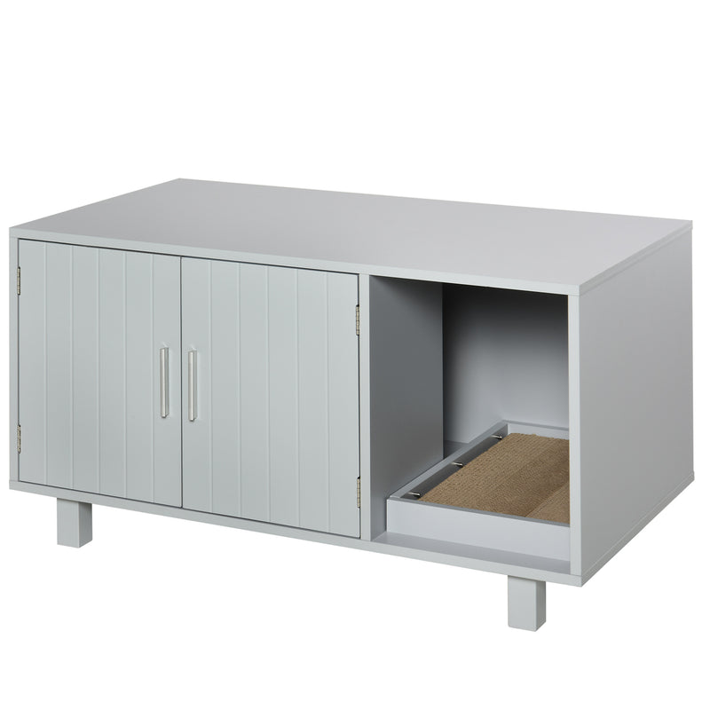 Indoor Feline Cat Box Furniture Kitty Table w/ Scratch &amp; Magnetic Doors