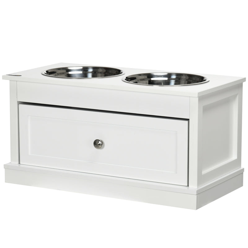Elevated Dog Bowls Feeding Station w/ Stainless Steel Bowls Storage Drawer