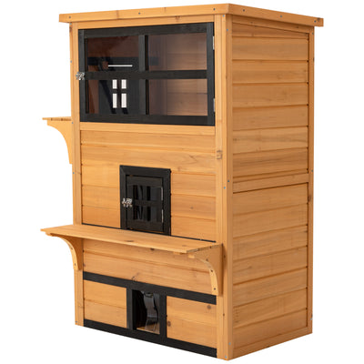 Feral Cat House Outdoor, 3-Tier Kitty Shelter, Weather Resistant, w/ Escape Door