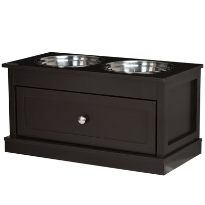 Elevated Dog Bowls Feeding Station w/ Stainless Steel Bowls Storage Drawer