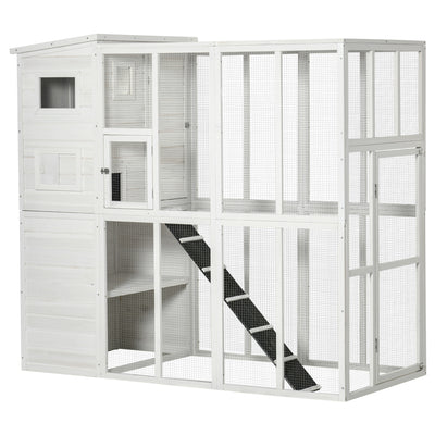 Wooden Cat Home Enclosure Pet House Shelter Cage Outdoor Play Area Run