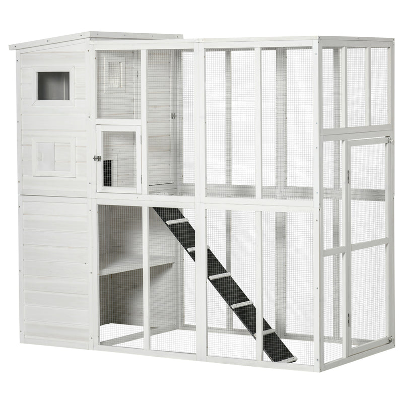 Wooden Cat Home Enclosure Pet House Shelter Cage Outdoor Play Area Run