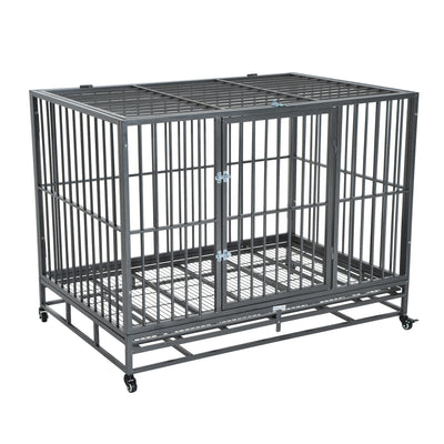 Heavy Duty Dog Pet Crate Kennel Cage Playpen Metal W/ Tray Castor
