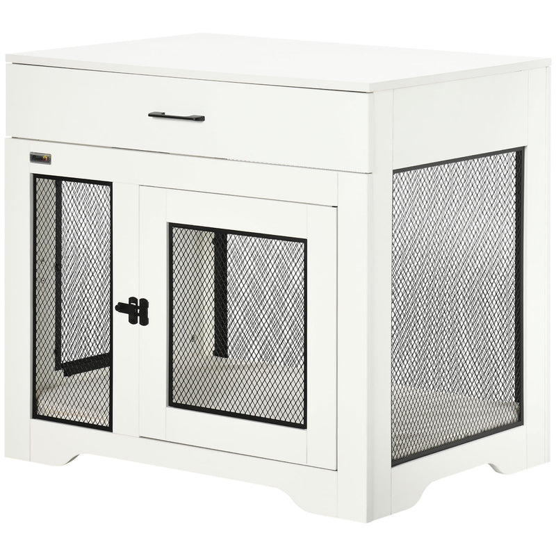Indoor Use Dog Kennel End Table with Drawer Double Doors for Medium Dogs