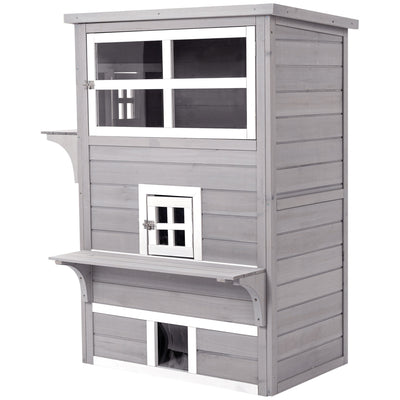 Feral Cat House Outdoor, 3-Tier Kitty Shelter, Weather Resistant, w/ Escape Door