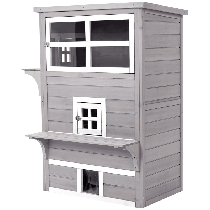 Feral Cat House Outdoor, 3-Tier Kitty Shelter, Weather Resistant, w/ Escape Door