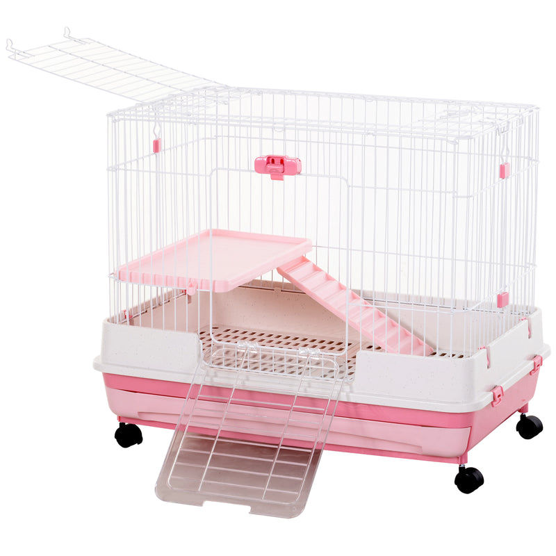 32&quot;H 2-level Rabbit Cage Indoor Small Animal Hutch Ferret House Habitat Metal