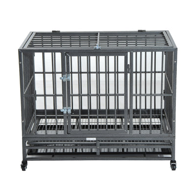 Heavy Duty Dog Pet Crate Kennel Cage Playpen Metal W/ Tray Castor
