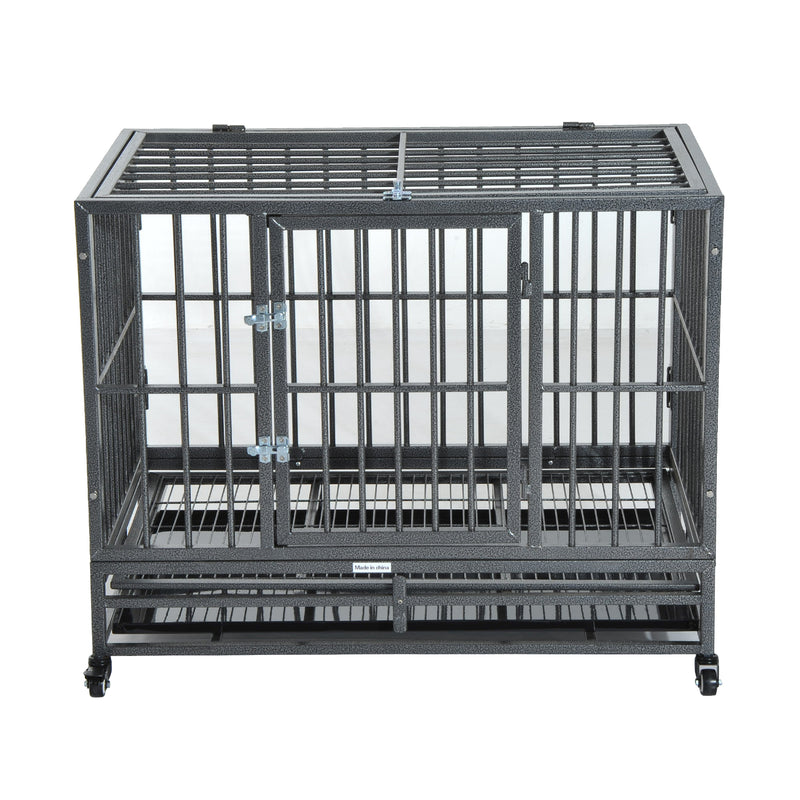 Heavy Duty Dog Pet Crate Kennel Cage Playpen Metal W/ Tray Castor