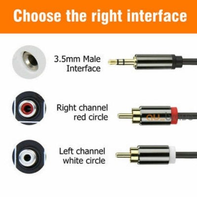 Gold Plated 3.5mm to 2 RCA Male to Male Aux Stereo Audio Cable for TV PC DVD DJ