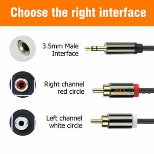 Gold Plated 3.5mm to 2 RCA Male to Male Aux Stereo Audio Cable for TV PC DVD DJ