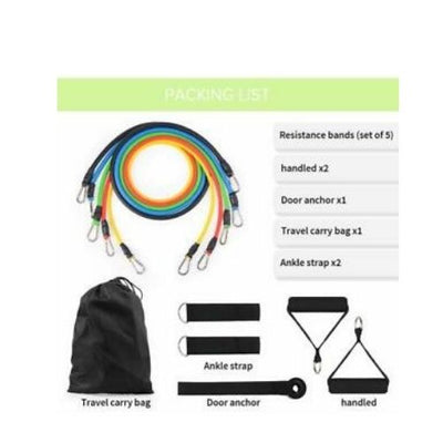 11 PCS FITNESS PULL ROPE LATEX RESISTANCE BAND TRAINING EXERCISE YOGA TUBES PULL