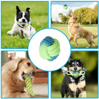 7pcs Aggressive Chew Toys for Dogs Indestructible Braid Cotton Rope Pet Tug Ball