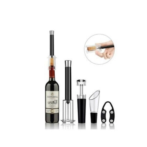 4 Pcs Wine Air Pressure Pump Opener Set Bottle Cork Cap Remover with Foil Cutter