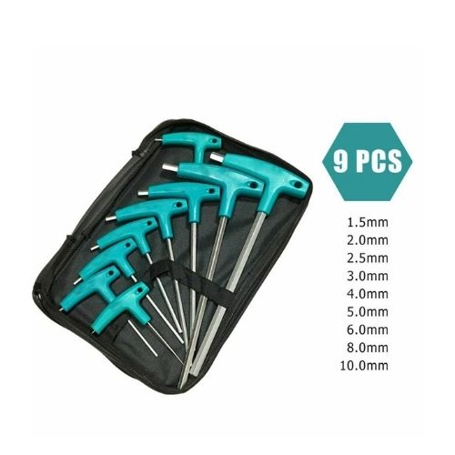 9PCS Allen Key Hex Wrench Set Flathead T-Handle Spanner Hand Tools Bike Reapair