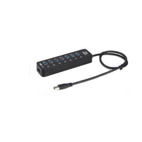 Super Speed USB3.0 7-Port USB Hub Adapter with One 5V 2.1A Charging Port Black