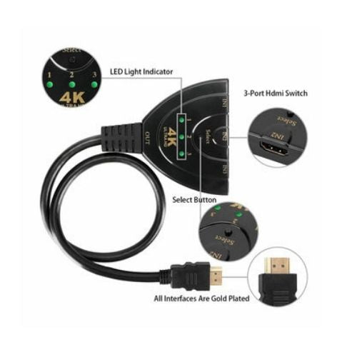 HDMI Splitter 3 Port HDMI Switch Switcher 3 in 1 Out 4K Hdmi Converter Adapter