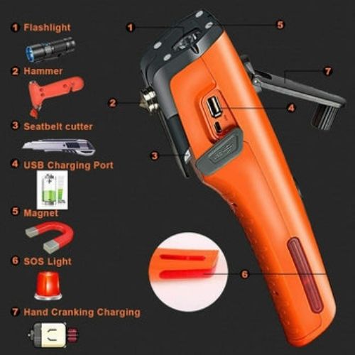 Emergency Tool 7-in-1 Car Window Breaker Seat Belt Cutter LED Flashlight SOS CA