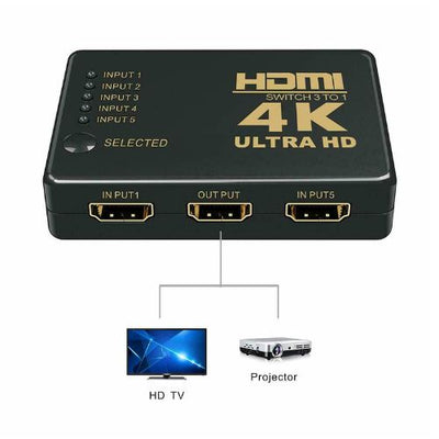 4K 1080P 5 Port HDMI HDTV Auto Switch Switcher Selector Splitter Hub iR Remote
