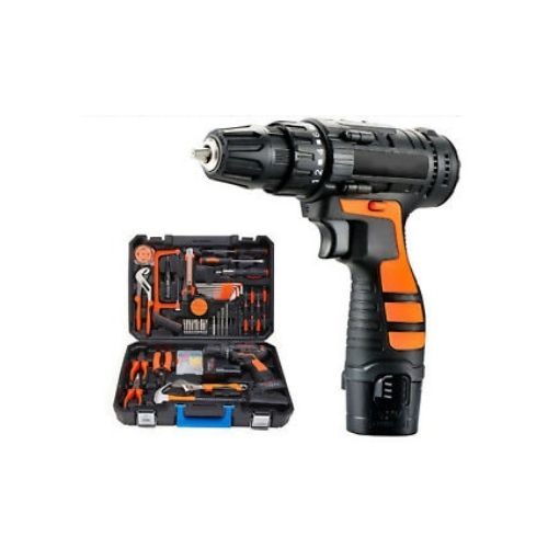 112Pcs 12V Cordless Drill Driver Set Household Hand Tool Kit w/ 2 Batteries