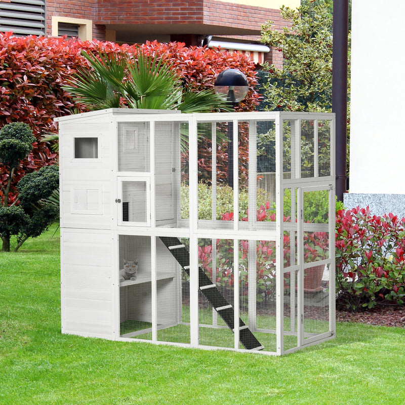 Wooden Cat Home Enclosure Pet House Shelter Cage Outdoor Play Area Run