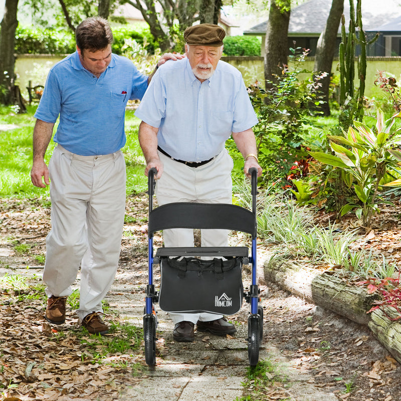 Folding Aluminum Rollator Walker w/ 10&apos;&apos; Wheels Bag Seat and Backrest
