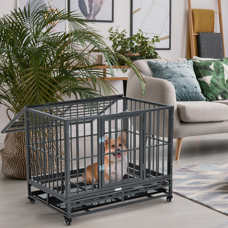 Heavy Duty Dog Pet Crate Kennel Cage Playpen Metal W/ Tray Castor